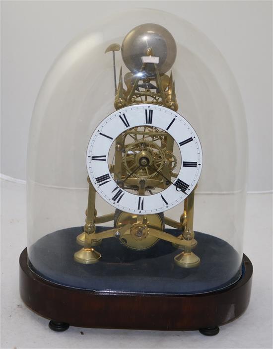 A Victorian brass single fusee skeleton clock, 14.5in.